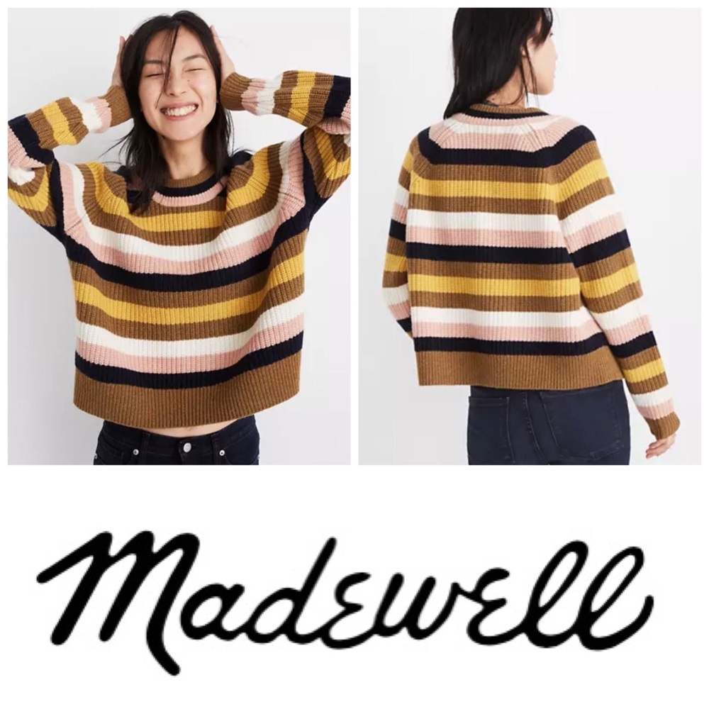 Madewell Striped Tildon Pullover Sweater Merino Wool Cozy Weekend Party Casual
